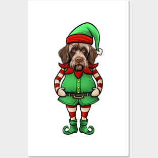 Funny Christmas Elf Wirehaired Pointing Griffon Dog Posters and Art